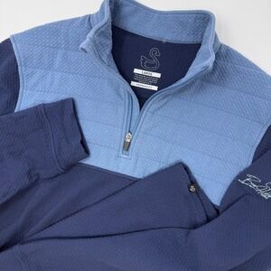 Swannies Co Mens Large Blue Quilted 1/4 Zip Pullover Sweater Golf